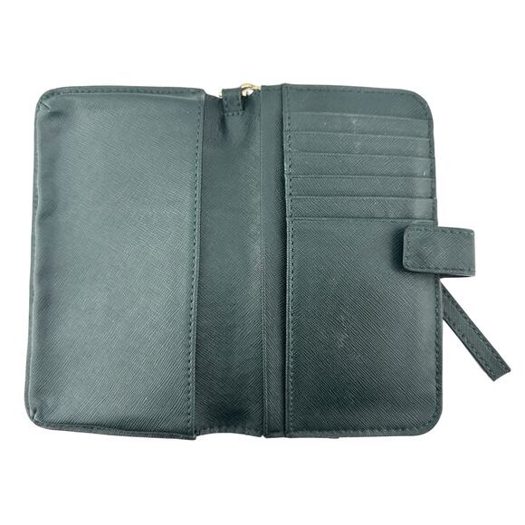 Tory Burch Deep Green Leather Bi-Fold Wallet Wristlet - Picture 2 of 16